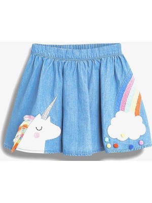 Şirin Unicorn ve Gökkuşağı Desenli Çocuk Etek