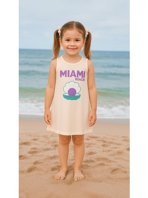 Luess Kız Çocuk %100 Pamuklu Baskılı  Elbise - Ekru (3-4 Yaş - 8-9 Yaş)