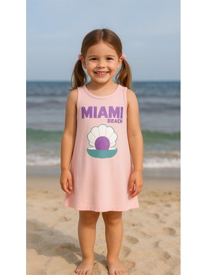 Luess Kız Çocuk %100 Pamuklu Baskılı  Elbise - Pudra (3-4 Yaş - 8-9 Yaş)