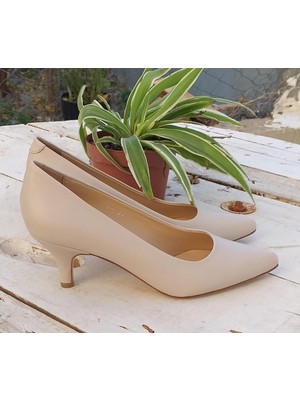 Nish N324 Kadın Hakiki Deri Alçak Topuklu Klasik Stiletto Ayakkabı