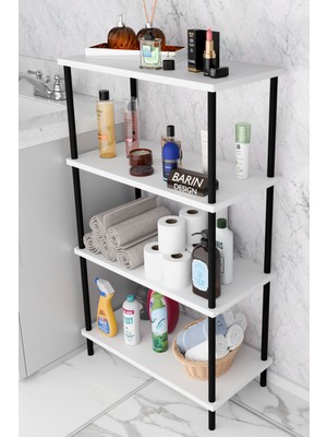 Barin DesignÇevir Kur Kolay Kurulum 4 Katlı Banyo Rafı | Metal Gövdeli Çok Amaçlı Organizer Stand Banyo Dolabı
