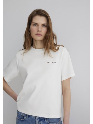 Mavi MV Baskılı İnterlok Ekru Tişört 1613148-80194