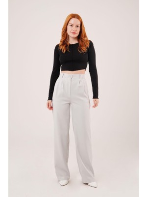 Bol Paça Piliseli Gri Pantolon