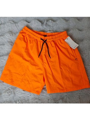 Turuncu Renk Paraşüt Kumaş Su Tutmayan Çepli Yetişkin Erkek Deniz Şortu