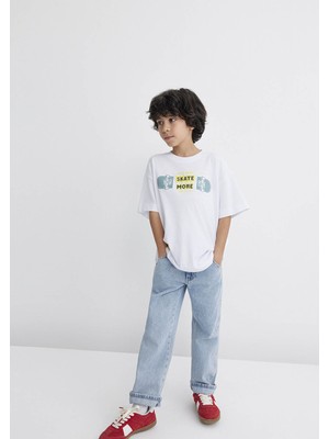 Mavi Lets Roll Baskılı Beyaz Tişört 6610276-620