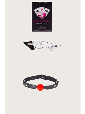 Aria's Closet Sexy Görselli Oyun Kartı Kama Sutra Siyah Kırmızı Ağız Topu Set