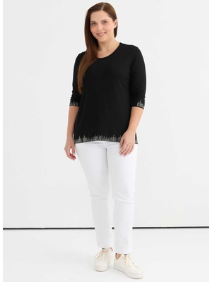 Selen Yuvarlak Yaka Taşlı Siyah Kadın Bluz 25YSL8091-BB