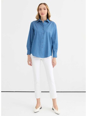 Selen Polo Yaka Taşlı Indigo Kadın Bluz 25YSL8161