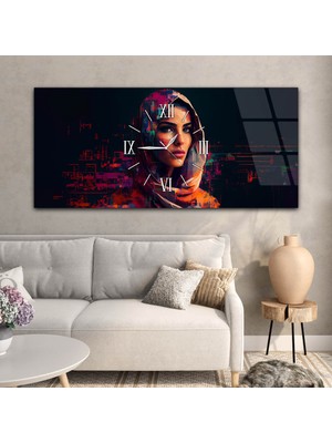 Yatay Ortadan Saatli Sanat ve Doğa Temalı Cam Tablo 067