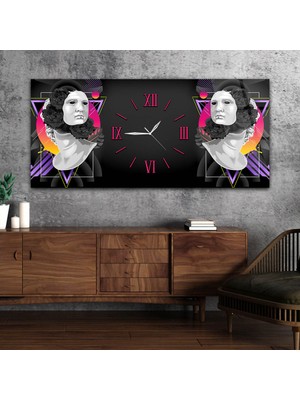 Yatay Ortadan Saatli Sanat ve Doğa Temalı Cam Tablo 094