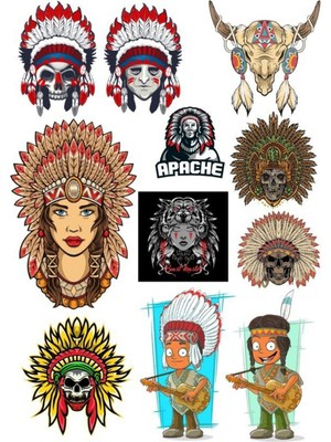 Kızılderili Apachi Sticker Set-1 11 Parça Telefon, Tablet, Defter, Laptop Sticker
