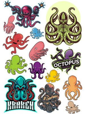 Ahtapot Sticker Set-1 17 Parça Telefon, Tablet, Defter, Laptop Sticker