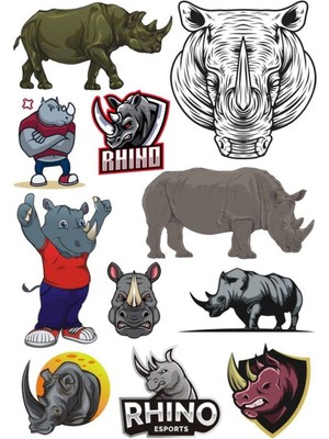 Gergedan Sticker Set-1 12 Parça Telefon, Tablet, Defter, Laptop Sticker