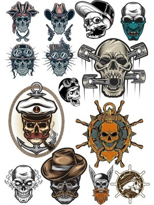 Iskelet Kurukafa Sticker Set-4 13 Parça Telefon, Tablet, Defter, Laptop Sticker