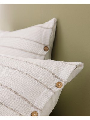 Madame Coco Raya Çift Kişilik %100 Pamuk İpliği Boyalı Nevresim Takımı - Beyaz/Bej