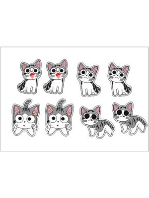 Sevimli Kedicik Sticker Set 8 Parça Telefon, Tablet, Defter, Laptop Sticker
