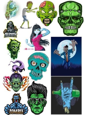 Zombi Sticker Set-6 13 Parça Telefon, Tablet, Defter, Laptop Sticker