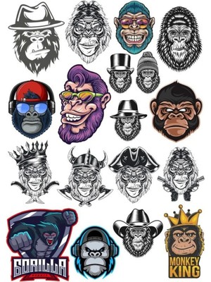 Goril Sticker Set-6 15 Parça Telefon, Tablet, Defter, Laptop Sticker