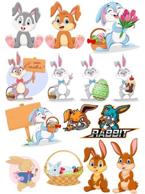 Tavşan Sticker Set-4 14 Parça Telefon, Tablet, Defter, Laptop Sticker