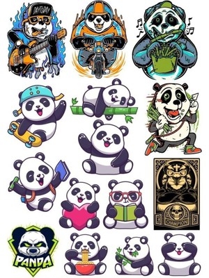 Panda Sticker Set-9 16 Parça Telefon, Tablet, Defter, Laptop Sticker