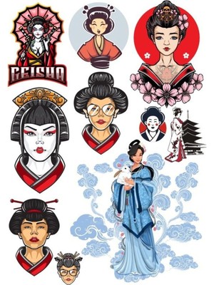 Geisha Sticker Set-1 13 Parça Telefon, Tablet, Defter, Laptop Sticker