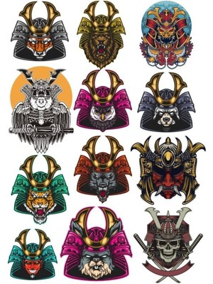 Samurai Sticker Set-5 12 Parça Telefon, Tablet, Defter, Laptop Sticker