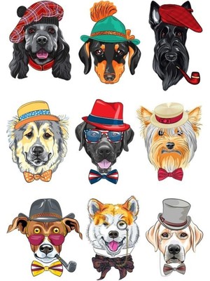 Sevimli Köpekler Sticker Set-2 9 Parça Telefon, Tablet, Defter, Laptop Sticker