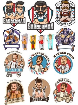 Berber Kuaför Sticker Set-1 15 Parça Telefon, Tablet, Defter, Laptop Sticker