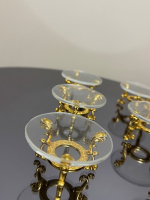 Dekoratif 3 Adet Gold Ayaklı Cam Lokumluk Kahve Yanı Sunumluk