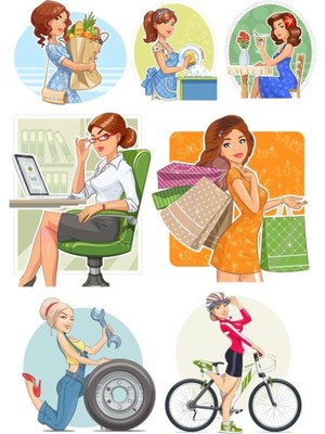 Çalışan Kadın Sticker Set 7 Parça Telefon, Tablet, Defter, Laptop Sticker
