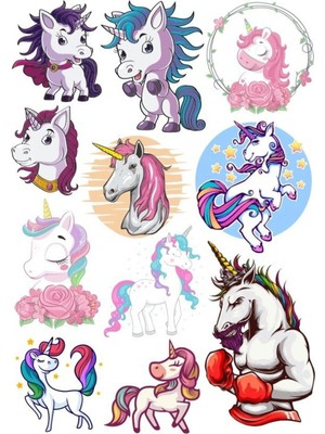 Unicorn Temalı Sticker Set-1 11 Parça Telefon, Tablet, Defter, Laptop Sticker