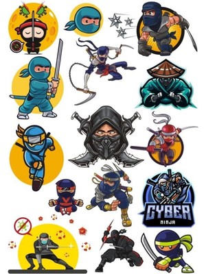 Ninja Sticker Set-2 15 Parça Telefon, Tablet, Defter, Laptop Sticker