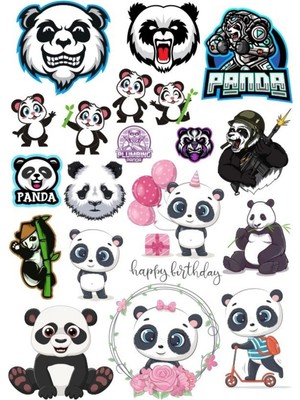 Panda Sticker Set-14 17 Parça Telefon, Tablet, Defter, Laptop Sticker