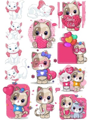 Sevimli Kedicik Sticker Set 2 12 Parça Telefon, Tablet, Defter, Laptop Sticker