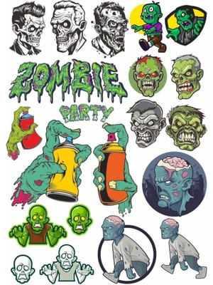 Zombiler Sticker Set 7 17 Parça Telefon, Tablet, Defter, Laptop Sticker