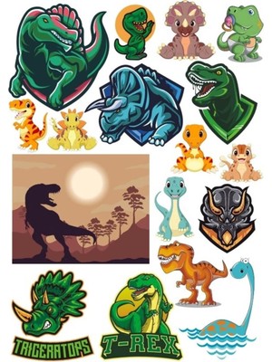 Dinozorlar Sticker Set 4 17 Parça Telefon, Tablet, Defter, Laptop Sticker