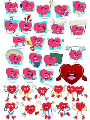 Neşeli Kalp Sticker 1 35 Parça Telefon, Tablet, Defter, Laptop Sticker