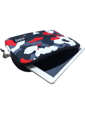Jacbag Kırmızı Kamuflaj Kız ve Erkek Çocuk Tablet Çantası/kılıfı (Suya Dayanıklı Malzeme)