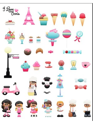 Cupcake, Dondurma ve Paris Sticker Set