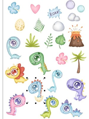 Sevimli Tek Gözlü Dinozorlar Sticker Set