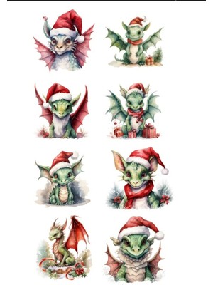 Noel Temalı Ejderhalar Sticker Set