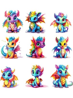 Renkli Ejderhalar Sticker Set