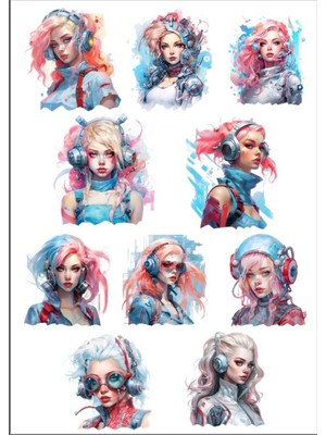 Renkli Kadınlar Sticker Set