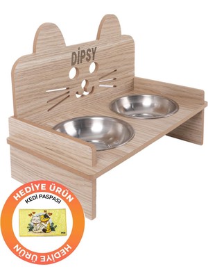 GOBYPET Ahşap İkili Özel İsim Baskılı Kedi Mama Su Kabı Standı, Kolay Temizlik Özelliği ile Ahşap Malzeme