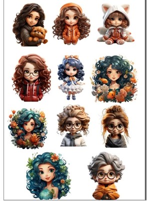 Kız Çizimler Sticker Set