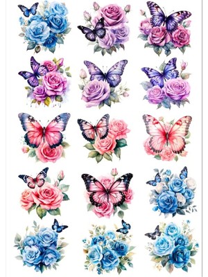 Çiçekler ve Kelebekler Sticker Set