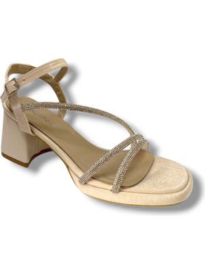 Erbay 488-25 Saten Kare Topuk Taşlı Kadın Sandalet