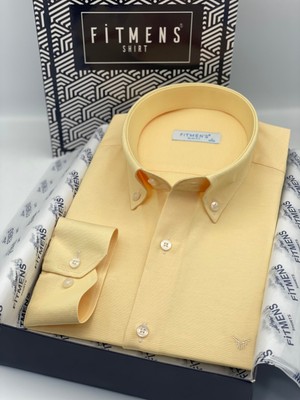 Slim Fit Uzun Kol Pamuklu Hediye Kutulu Kolay Ütülenebilir Erkek Gömlek FS-002225 - Krem