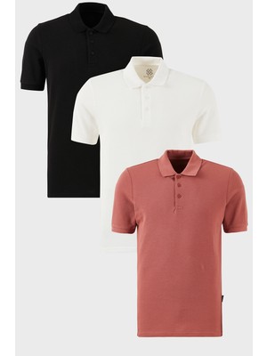 Buratti Pamuklu Regular Fit Düğmeli Polo Yaka 3'lü Paket T Shirt Erkek T SHİRT 5902127S3
