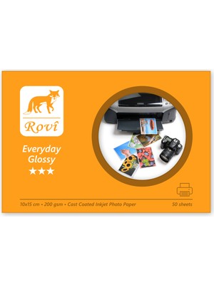 Rovi Everyday Parlak Fotoğraf Kağıdı 10x15 cm 200gsm – Suya Dayanıklı, Hızlı Kuruyan, Yüksek Çözünürlük, Inkjet Uyumlu 50'li Paket